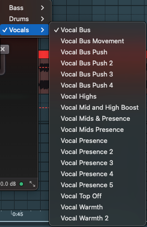 FabFilter Saturn 2 Vocals preset folder showing Stylus Sound Tools saturation and distortion presets.